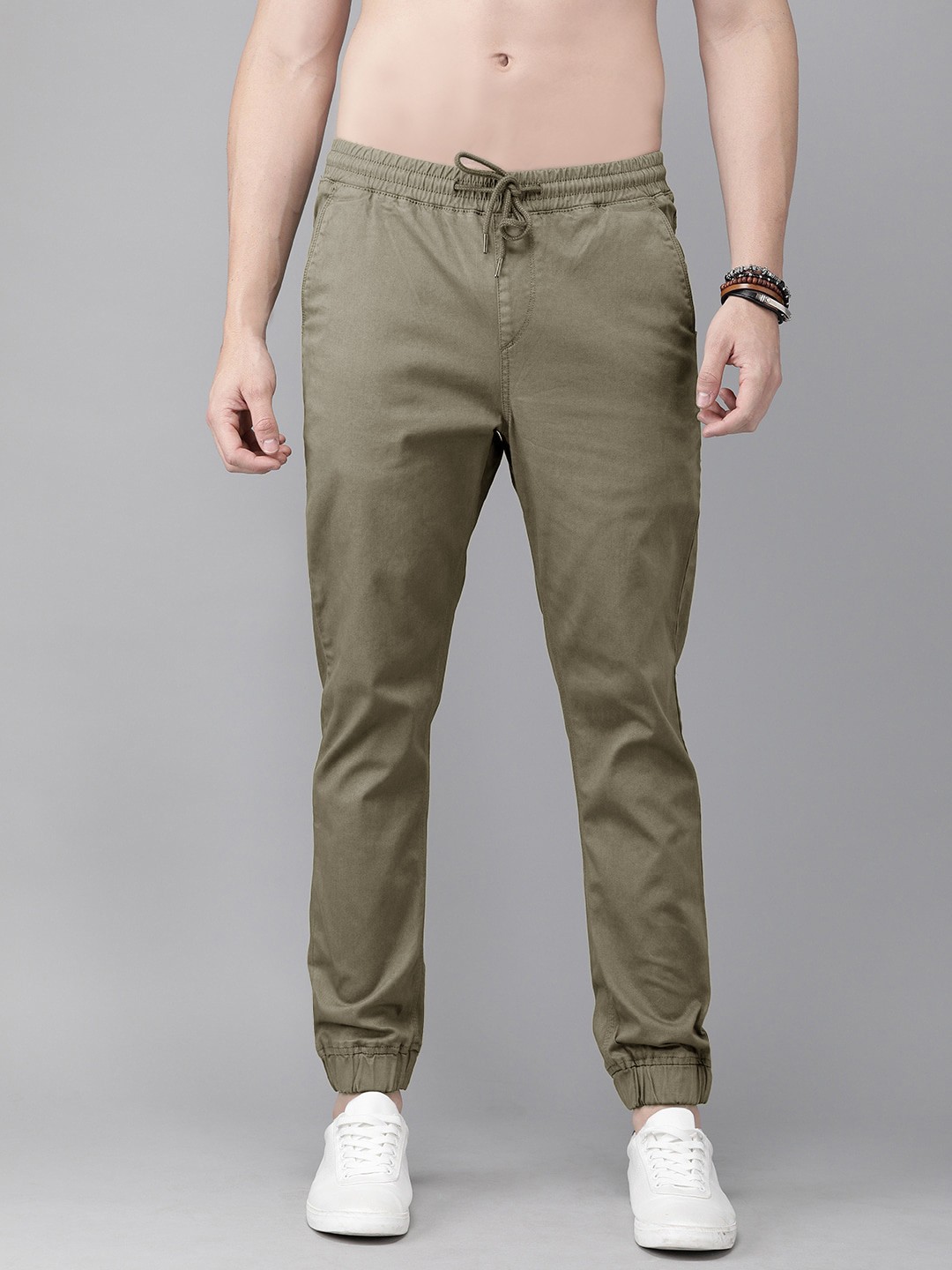 Cream Cotton Blend Slim Fit Mens Cargo Joggers