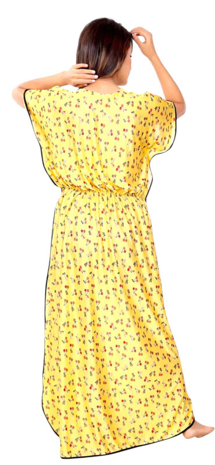 LAZY BEES SATIN KAFTAN GOWN FLORAL PRINTED