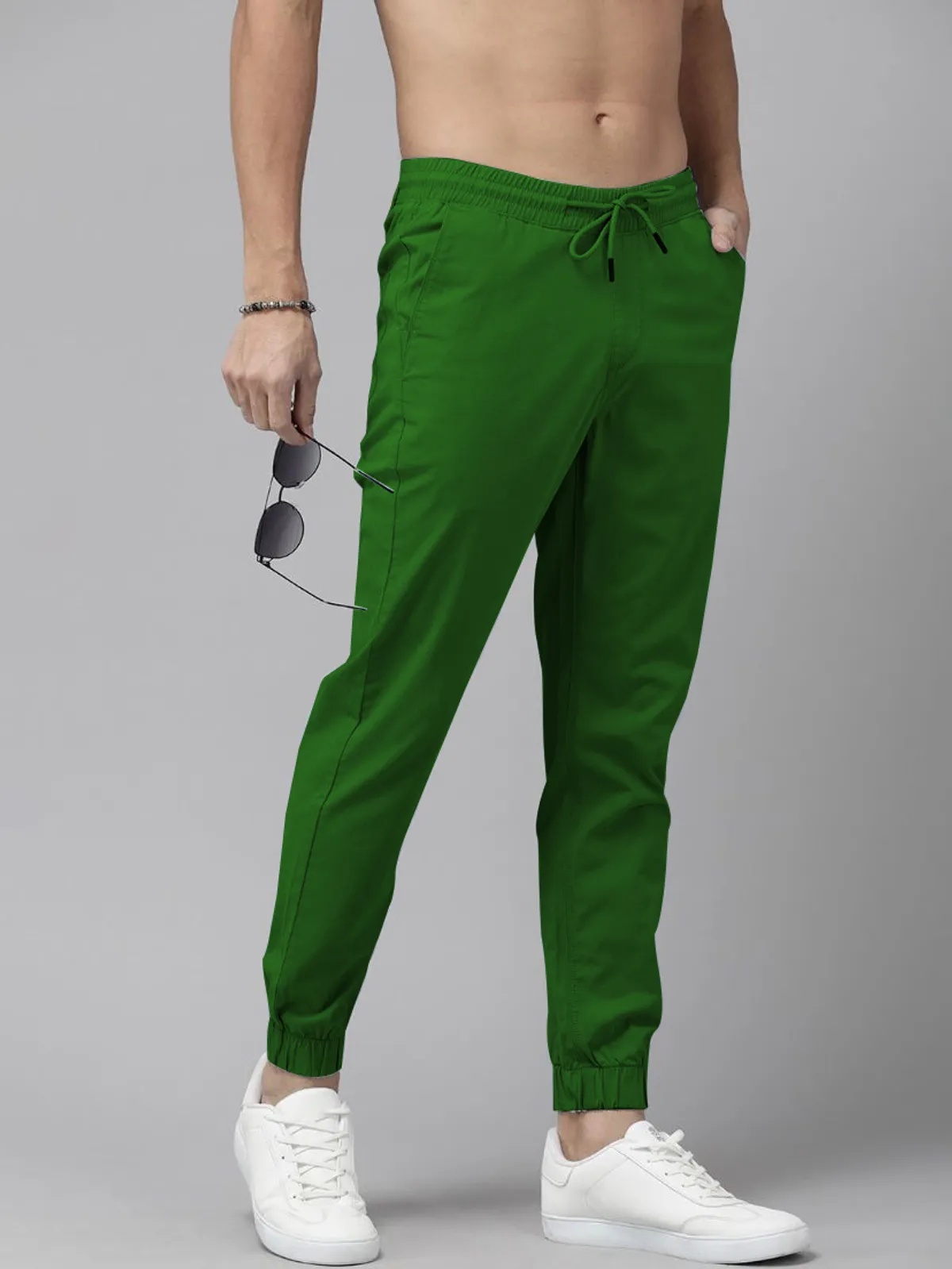 Olive Green Cotton Blend Solid Men’s Slim Fit Joggers