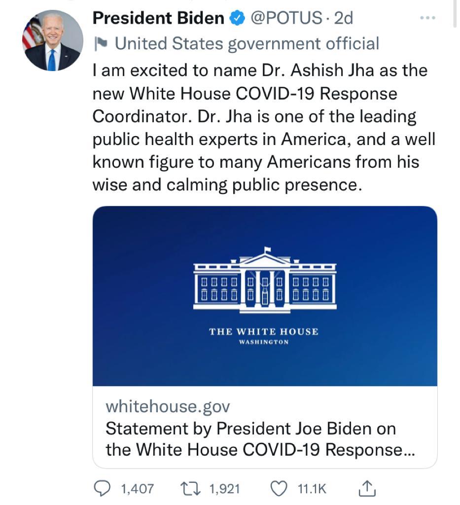 Biden’s new Covid-19 Response Coordinator - Dr Ashish Jha 2 111 54