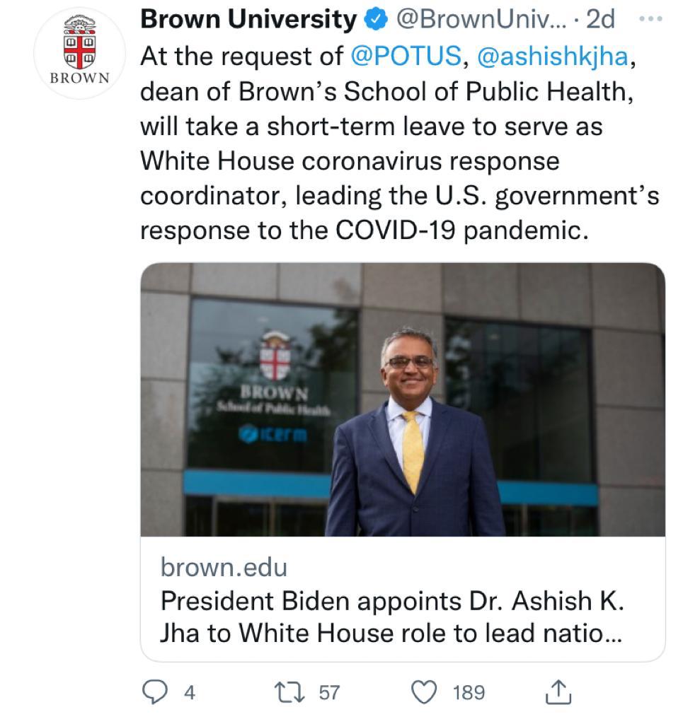 Biden’s new Covid-19 Response Coordinator - Dr Ashish Jha 6 112 14