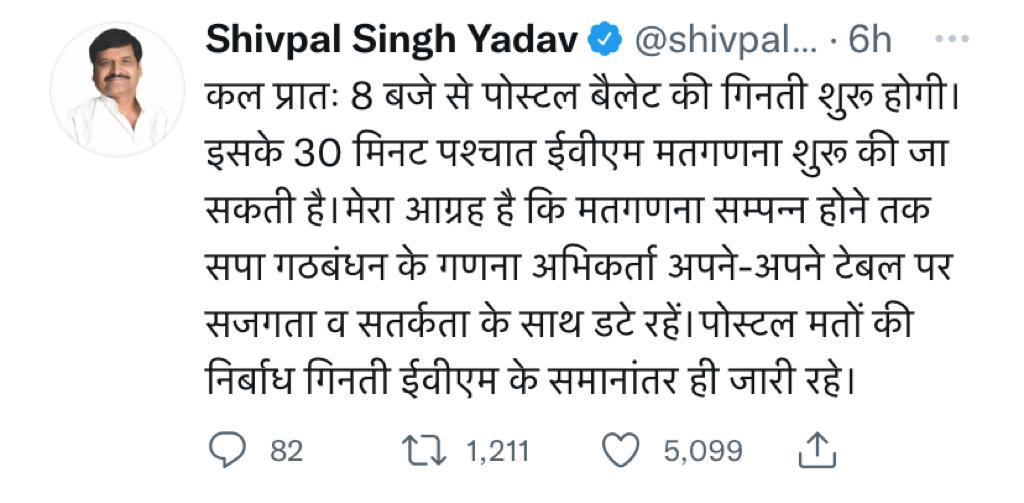 एग्जिट पोल्स: शिवपाल यादव का बड़ा बयान, कहा- 'सपा गठबंधन की पूर्ण बहुमत से गवर्नमेंट बनने जा रही' 3 112 9