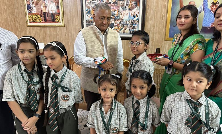 Gen V.K. Singh Celebrates Raksha Bandhan with Daughters at Global New Life School in Loni 1 112 101