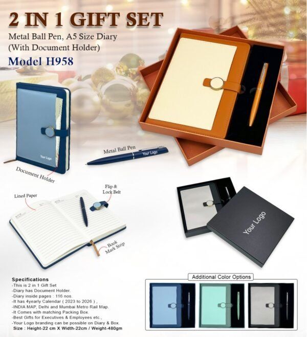 2 In 1 Gift Set with Document Holder and Metal Ball Pen