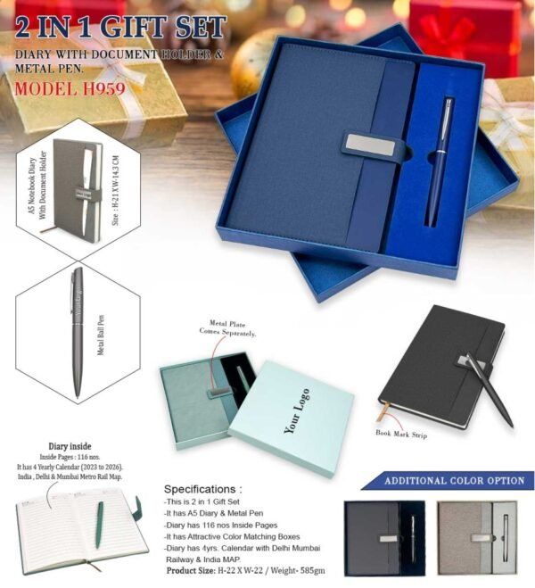 2 In 1 Gift Set with Document Holder and Metal Pen