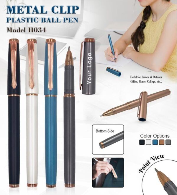 Metal Clip Plastic Ball Pen