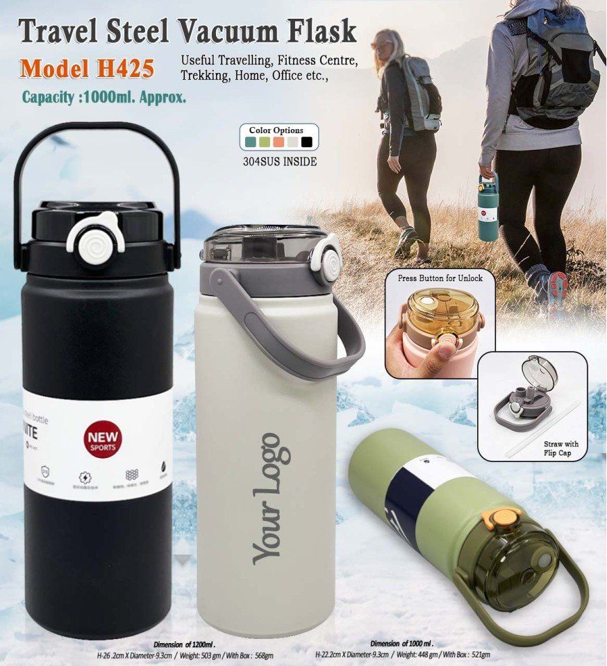 Travel Steel Vacuum Flask with Handle 1000 ml