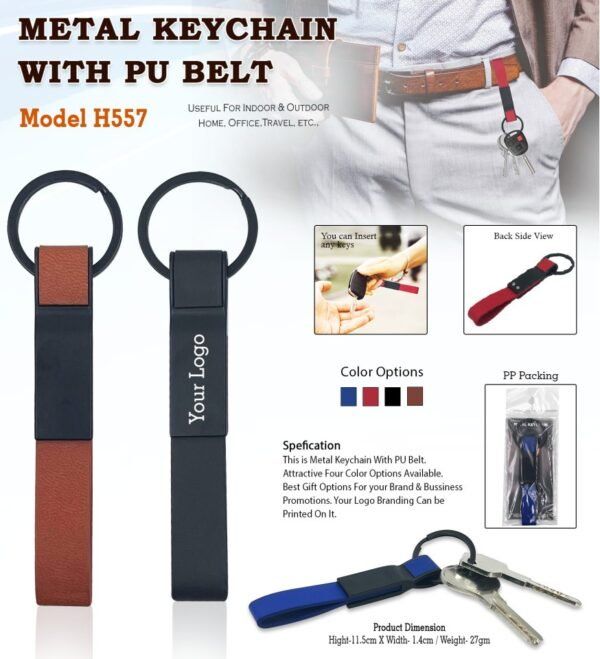Metal Keychain With PU Belt