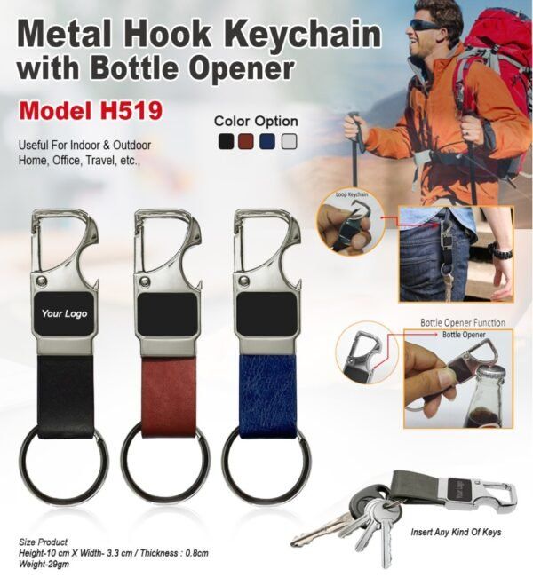 Metal Hook Keychain With Opener