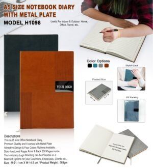 A5 Size Notebook Diary With Metal Plate