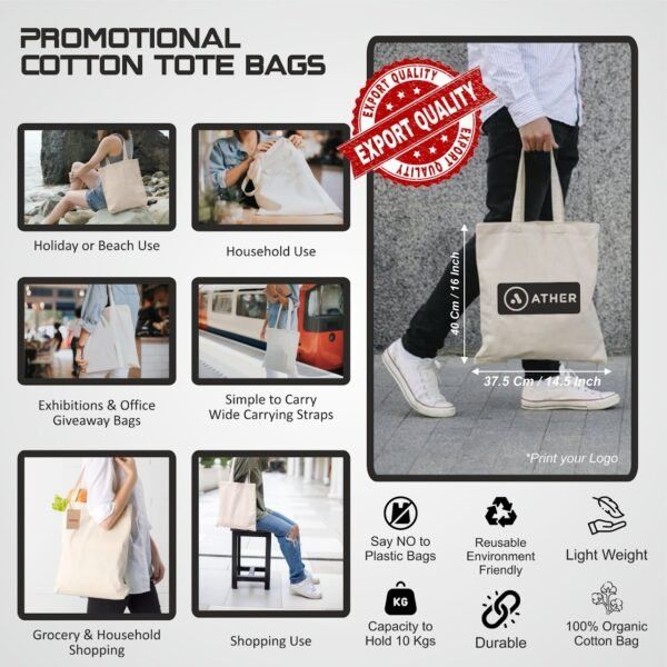 Cotton Tote Bag with Zipper - Image 2