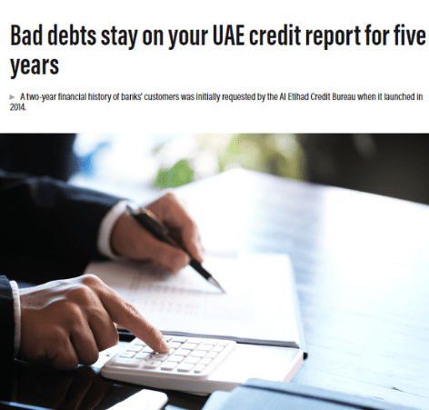 A visual representation of a credit report document with the text 'Credit Report UAE' prominently displayed