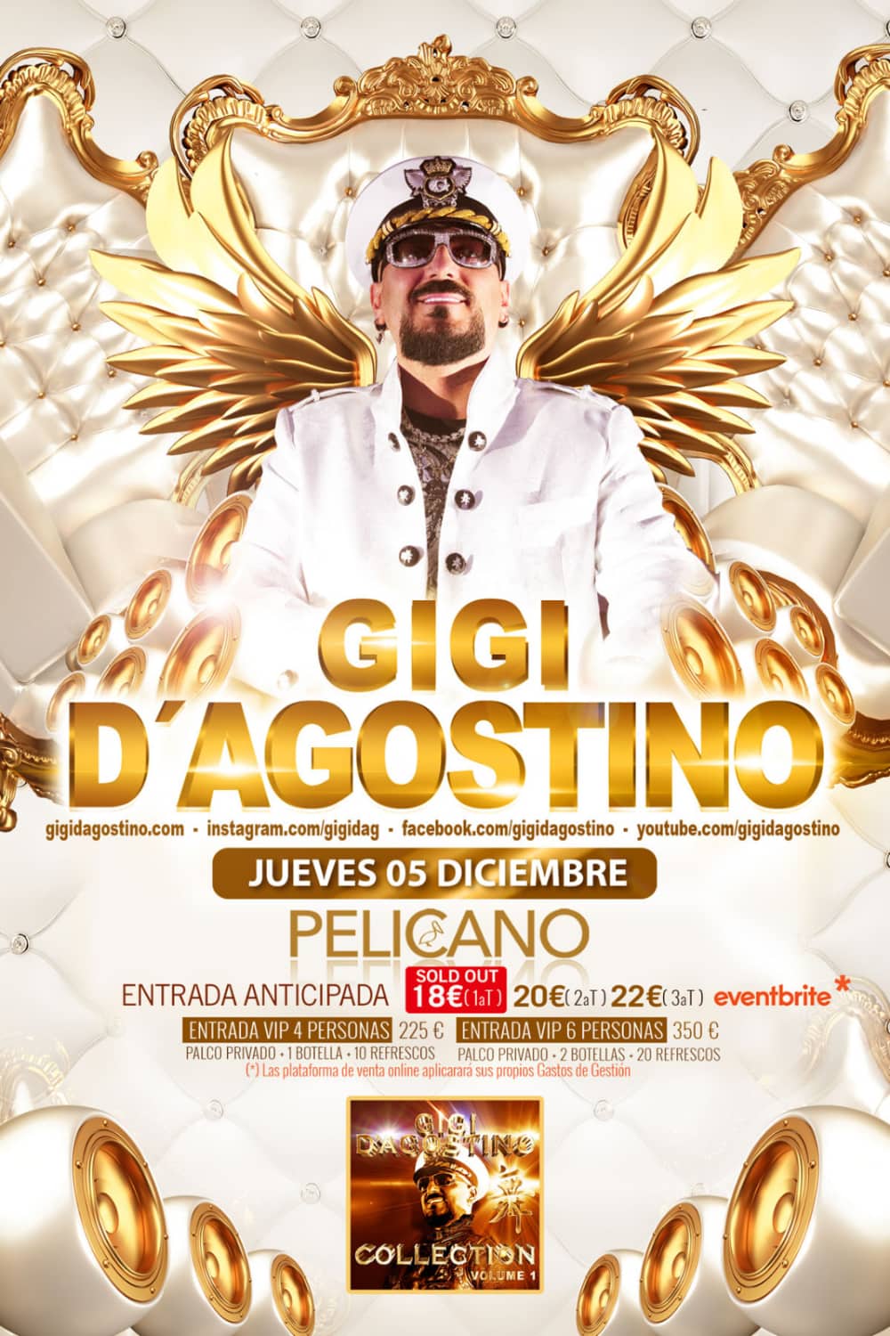 Cartel para la fiesta con Gigi D'Agostino en Sala Pelícano 2019