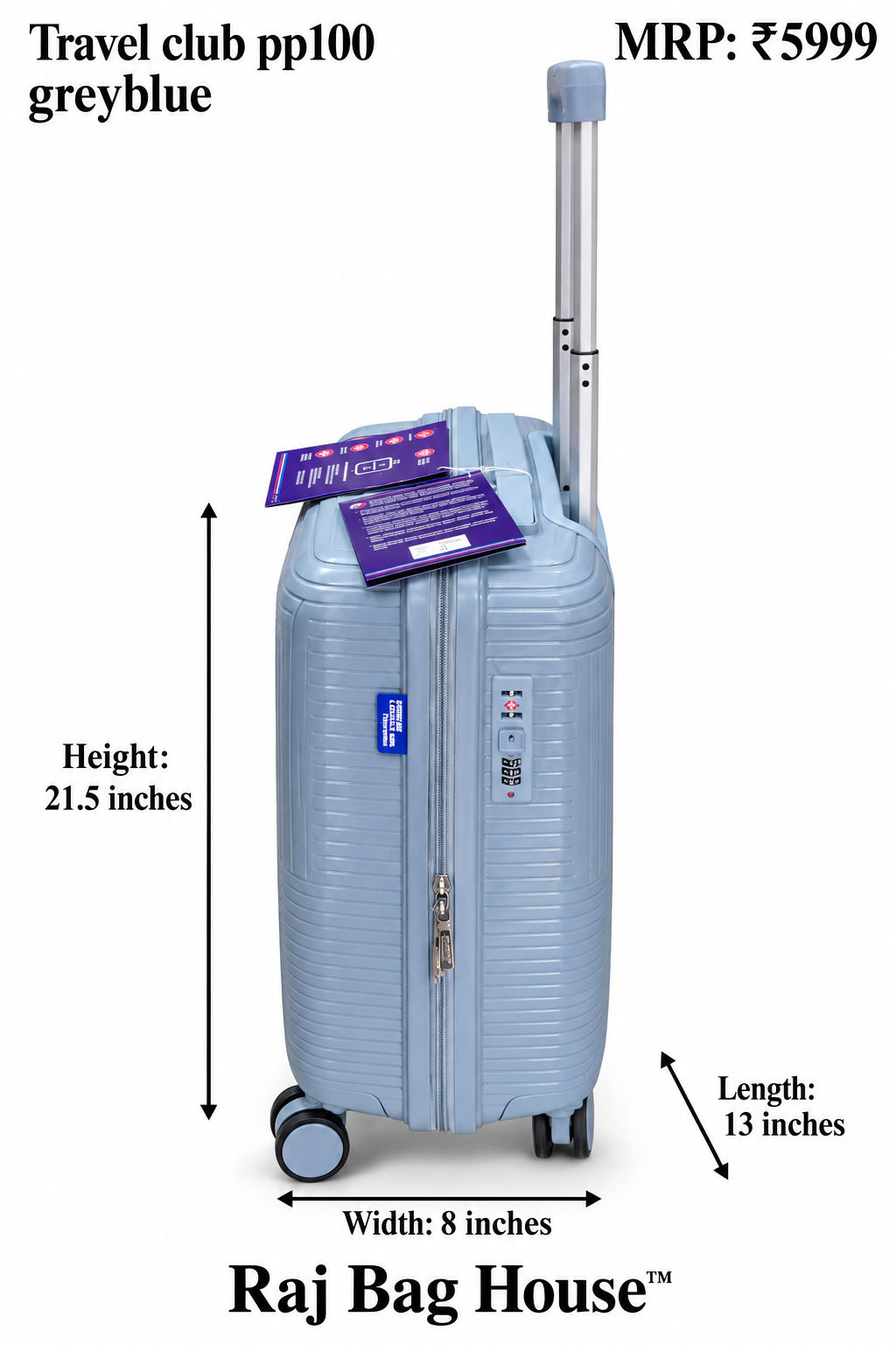 Travel Club PP100 Cabin Trolley Suitcase – Grey Blue 3