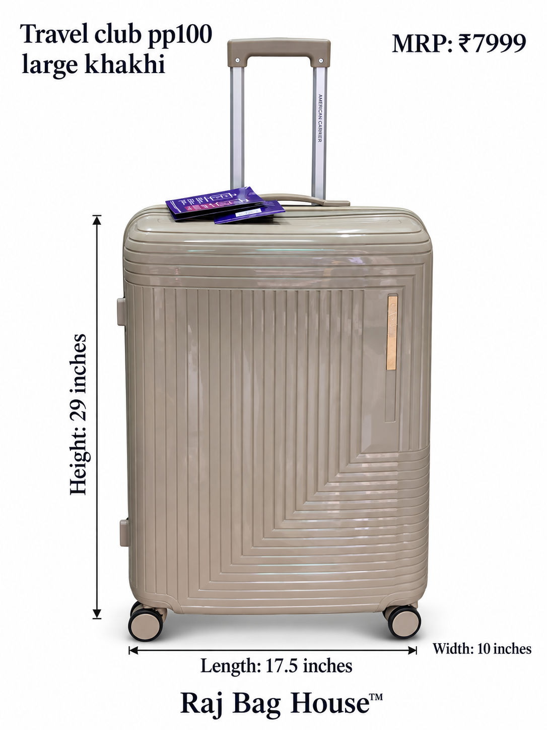 Travel Club PP100 Large Trolley Suitcase – Khakhi 2