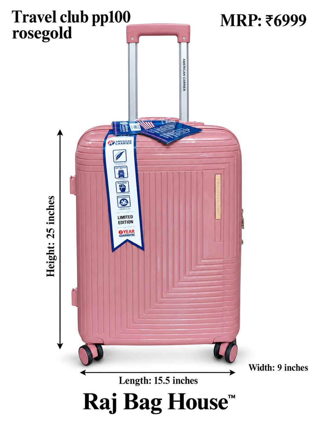 Travel Club PP100 Medium Trolley Suitcase – Rose Gold 2