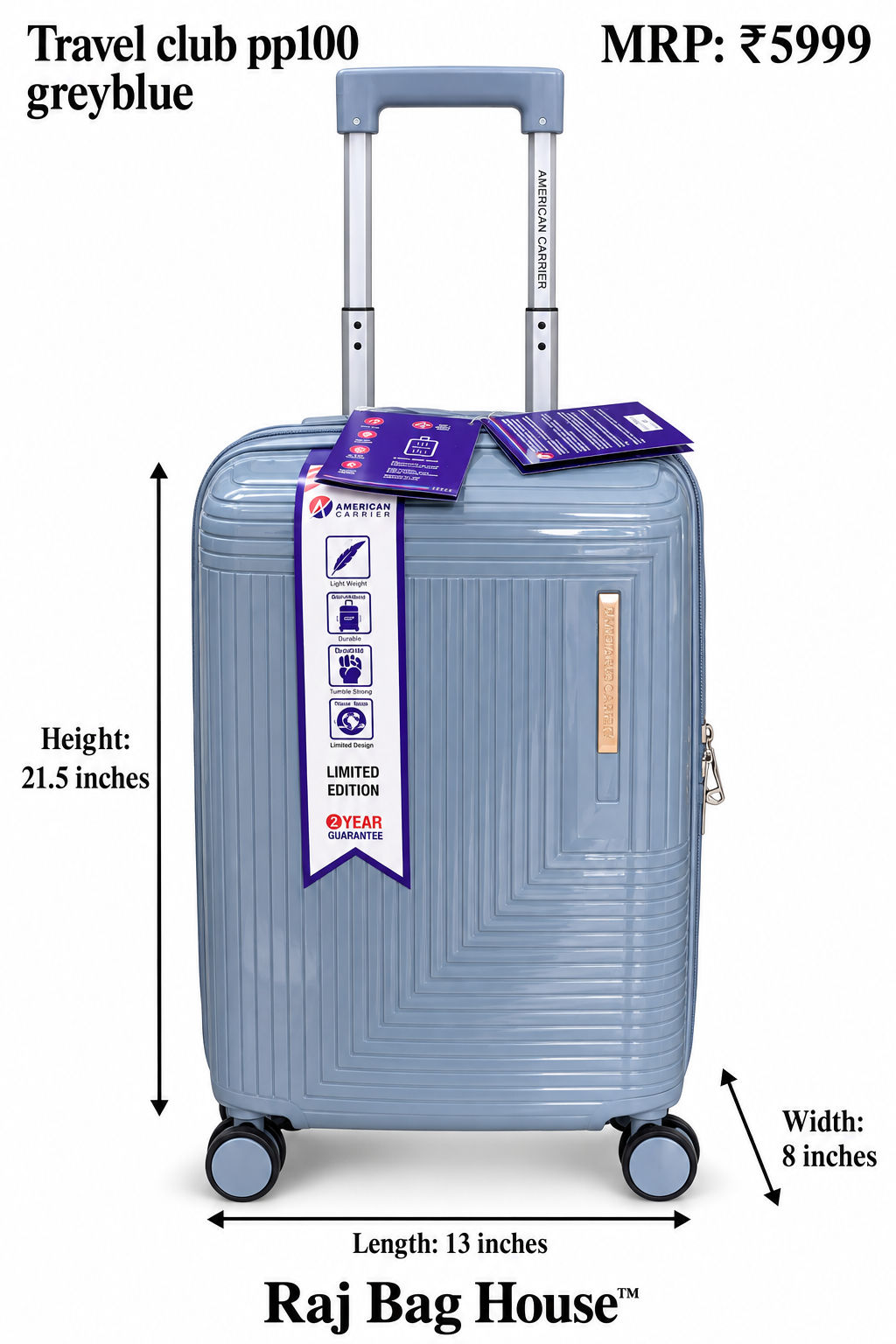 Travel Club PP100 Cabin Trolley Suitcase – Grey Blue 2