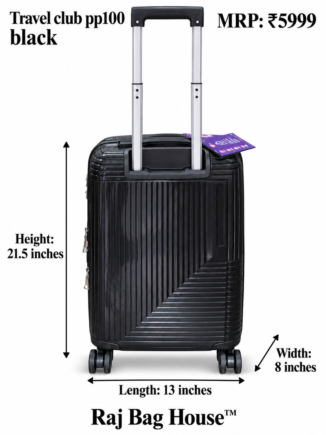 Travel Club PP100 Cabin Trolley Suitcase – Black 4