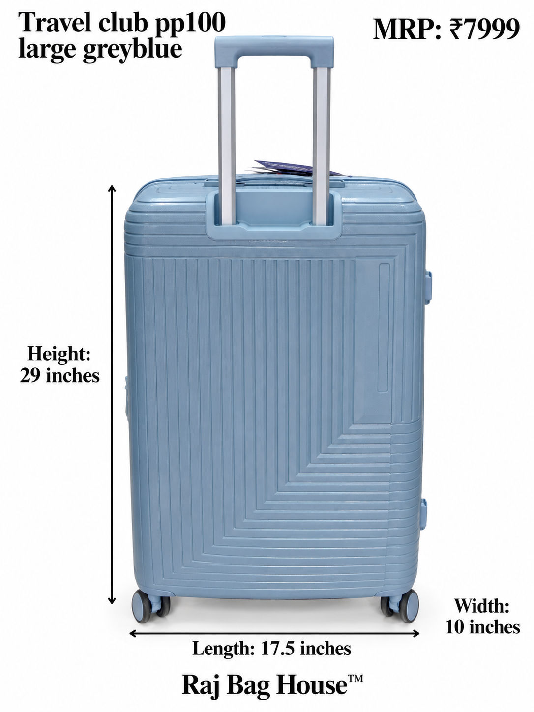 Travel Club PP100 Large Trolley Suitcase – Grey Blue 3