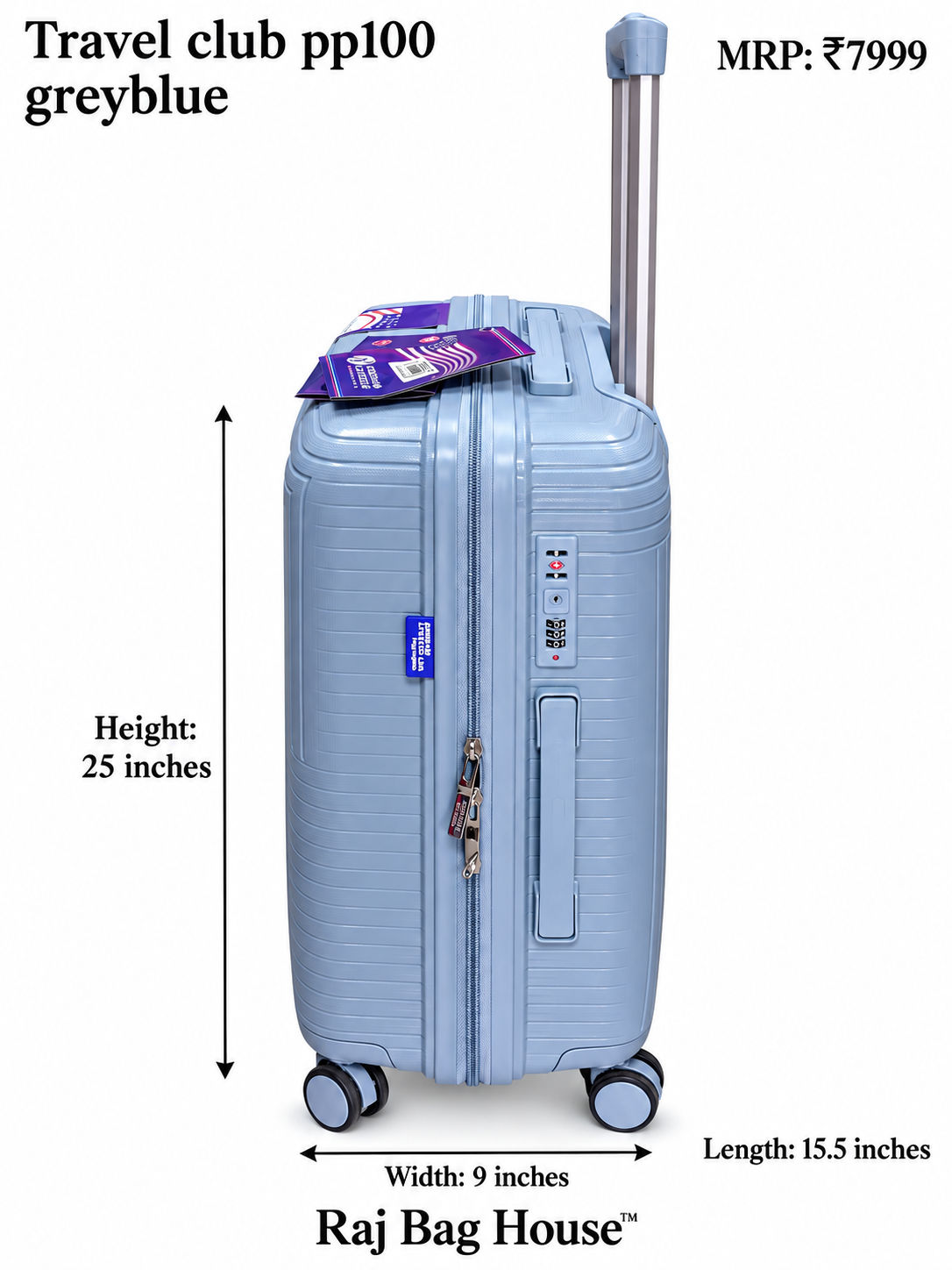 Travel Club PP100 Medium Trolley Suitcase – Grey Blue 2