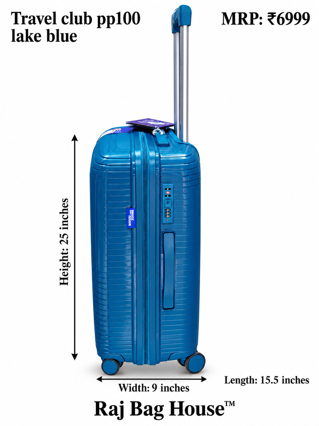 Travel Club PP100 Medium Trolley Suitcase – Lake Blue 2