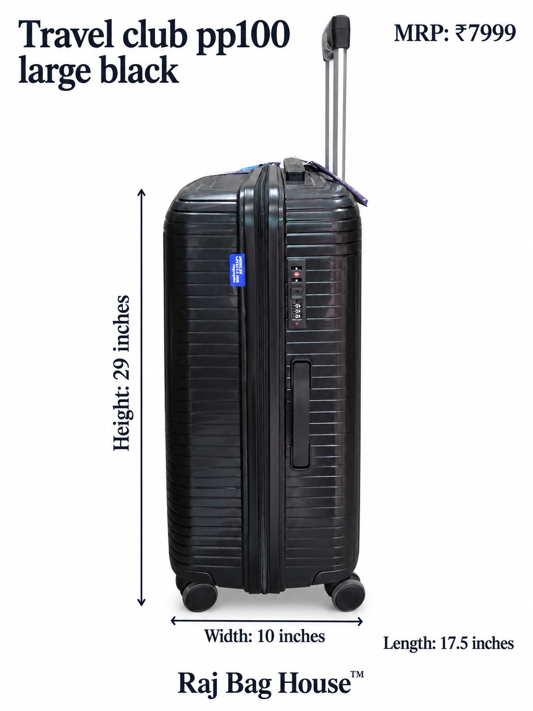 Travel Club PP100 Large Trolley Suitcase – Black 3