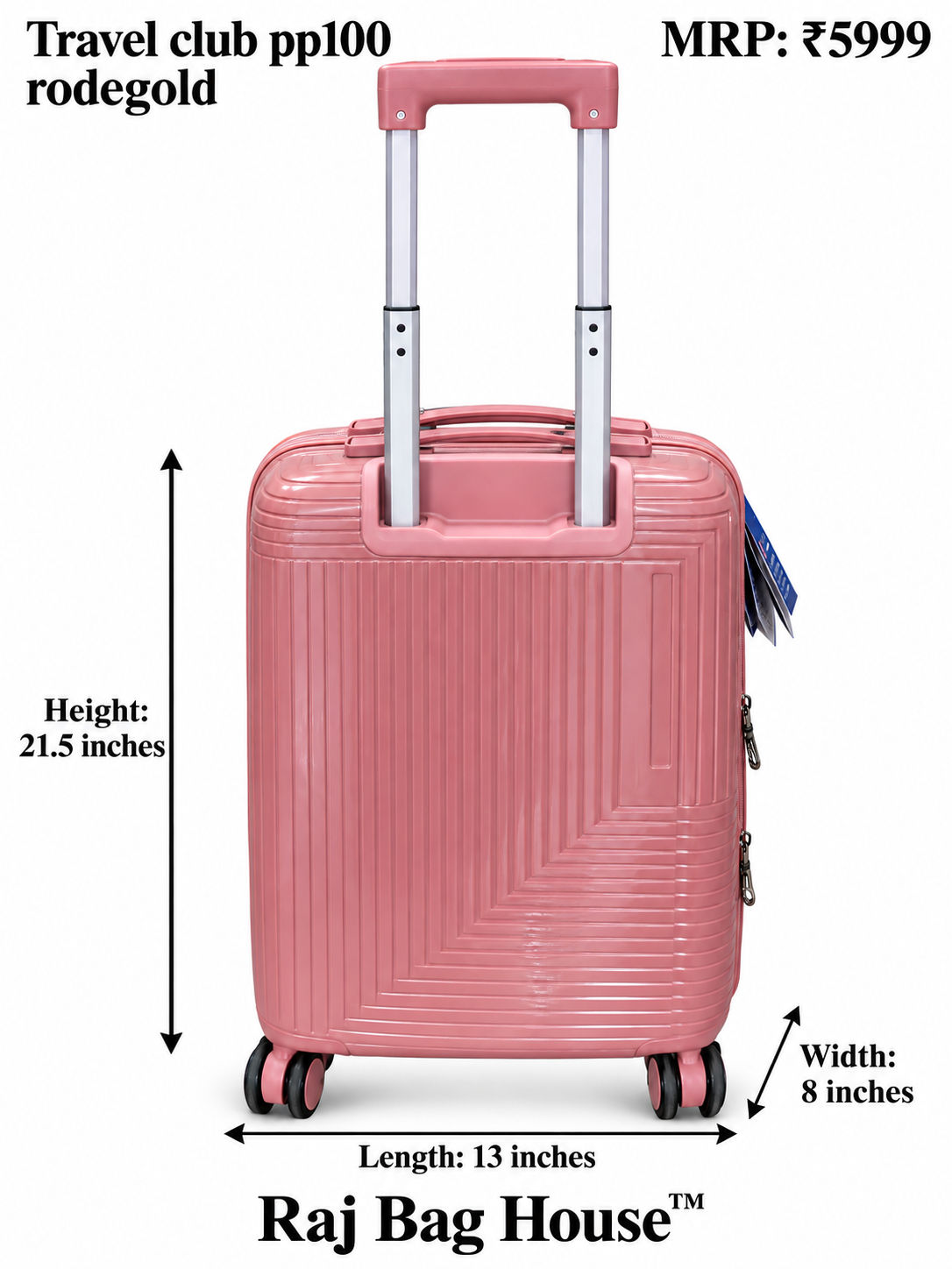 Travel Club PP100 Cabin Trolley Suitcase – Rose Gold 4