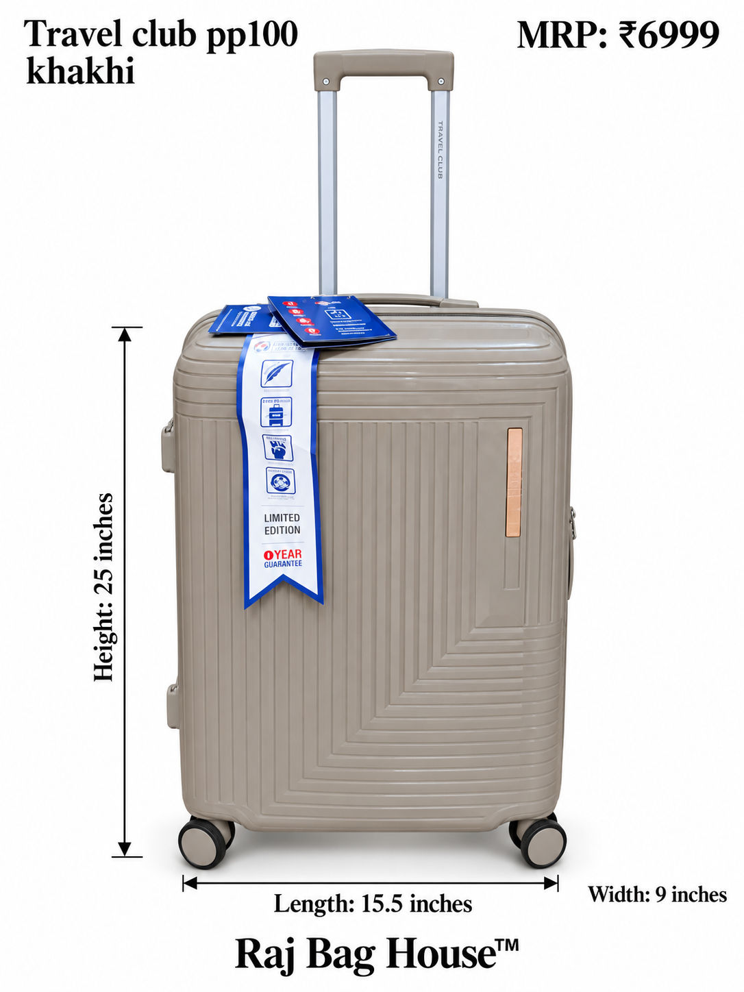 Travel Club PP100 Medium Trolley Suitcase – Khakhi 2