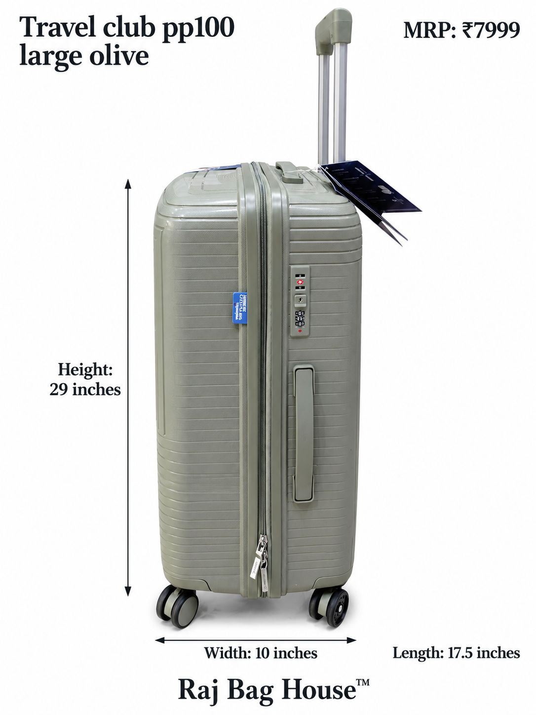 Travel Club PP100 Large Trolley Suitcase – Olive 3