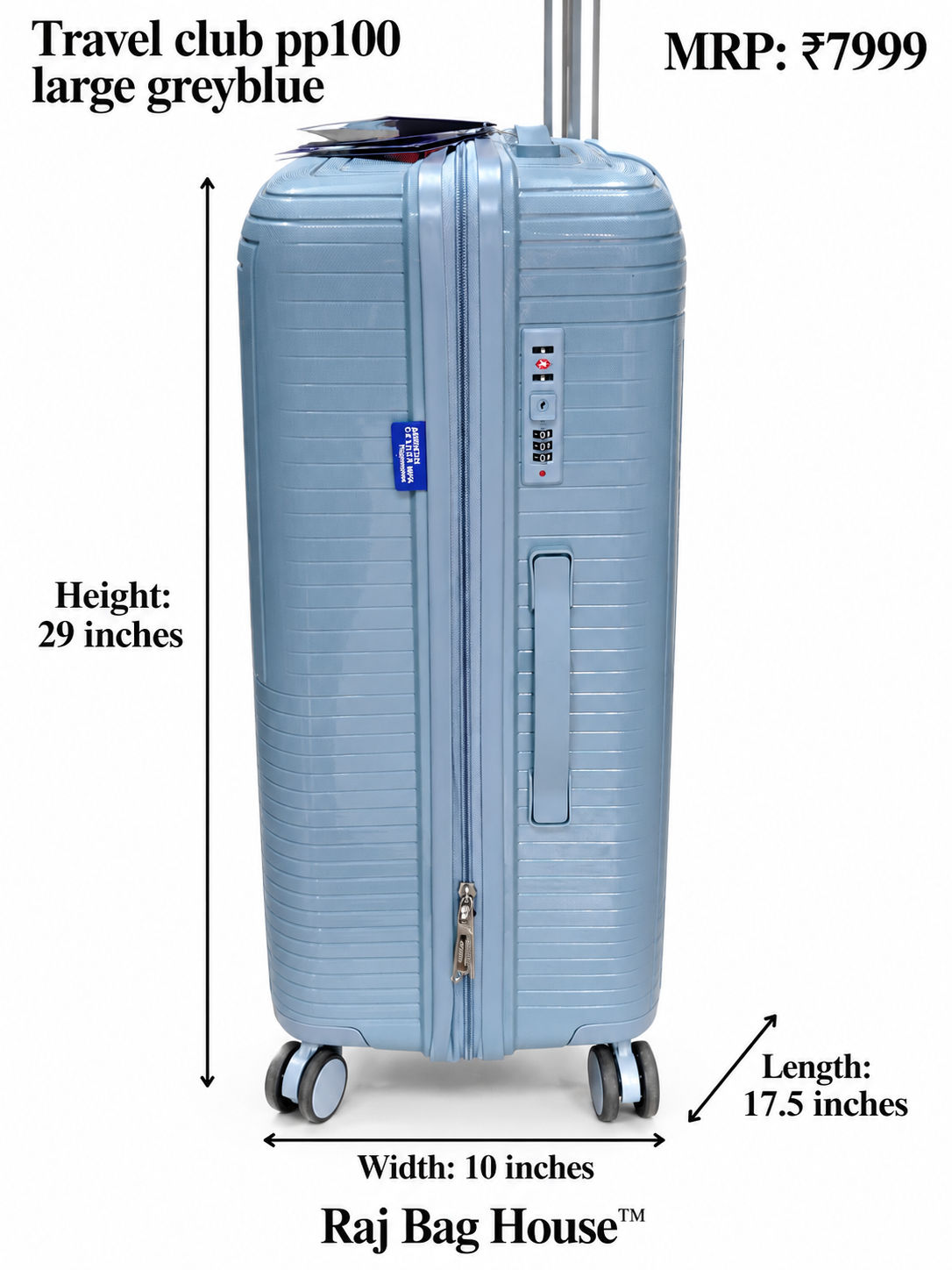 Travel Club PP100 Large Trolley Suitcase – Grey Blue 2