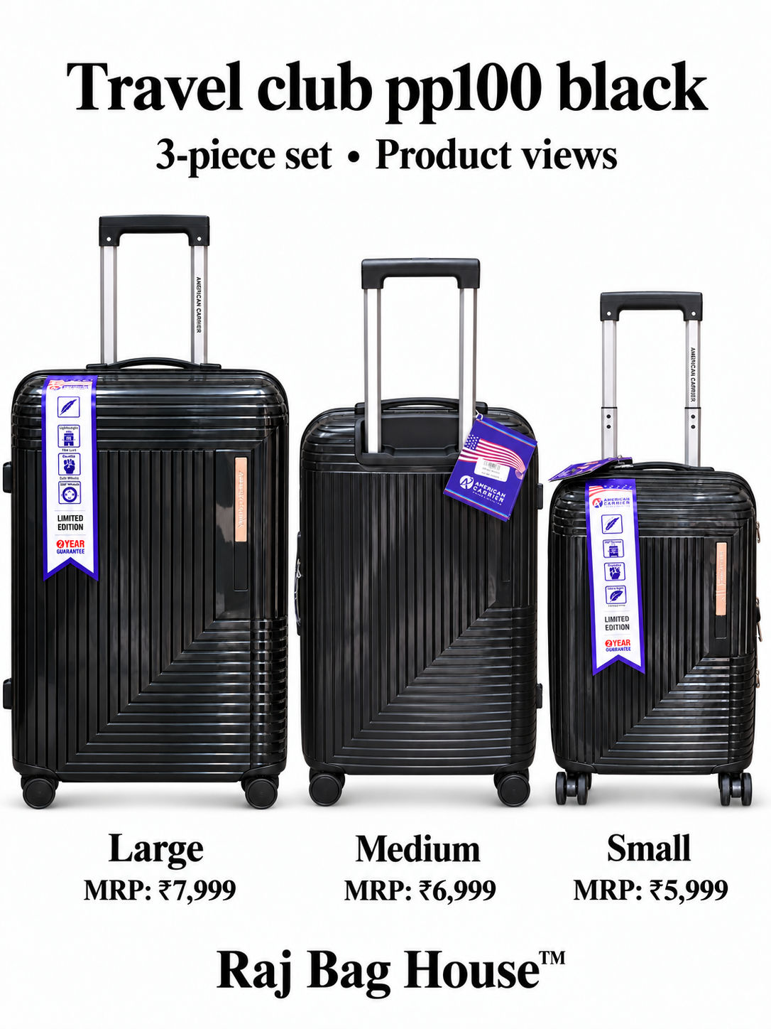 Travel Club PP100 3-Piece Trolley Set – Black 3
