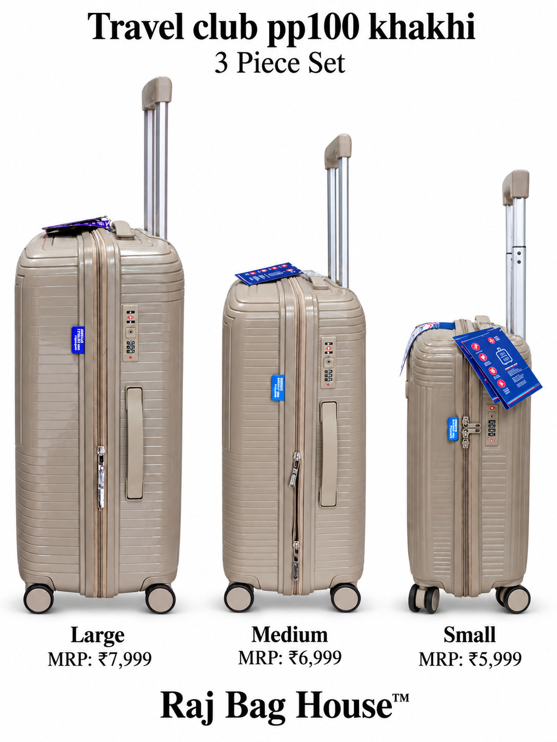 Travel Club PP100 3-Piece Trolley Set – Khaki 6