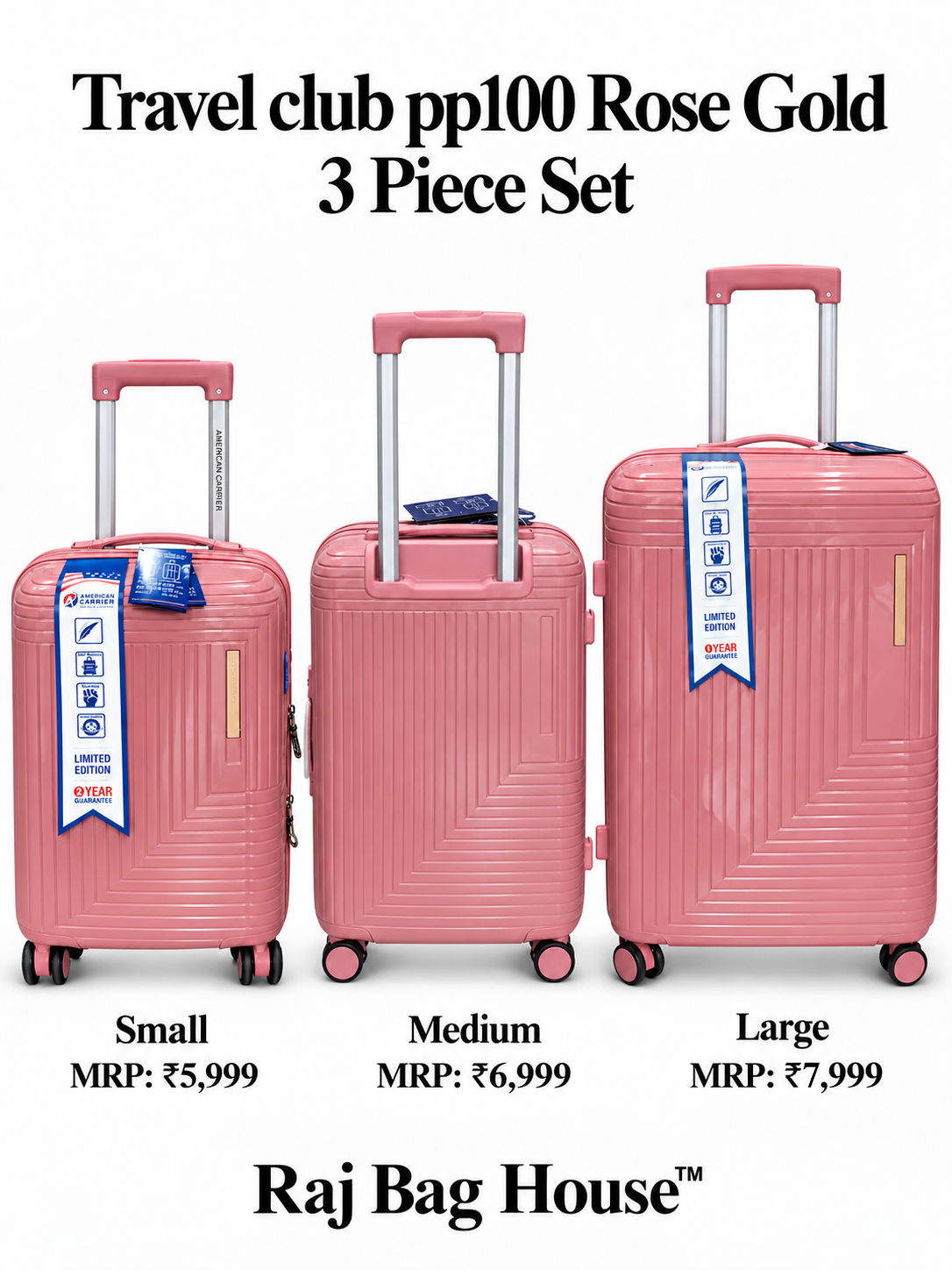 Travel Club PP100 3-Piece Trolley Set – Rose Gold 6