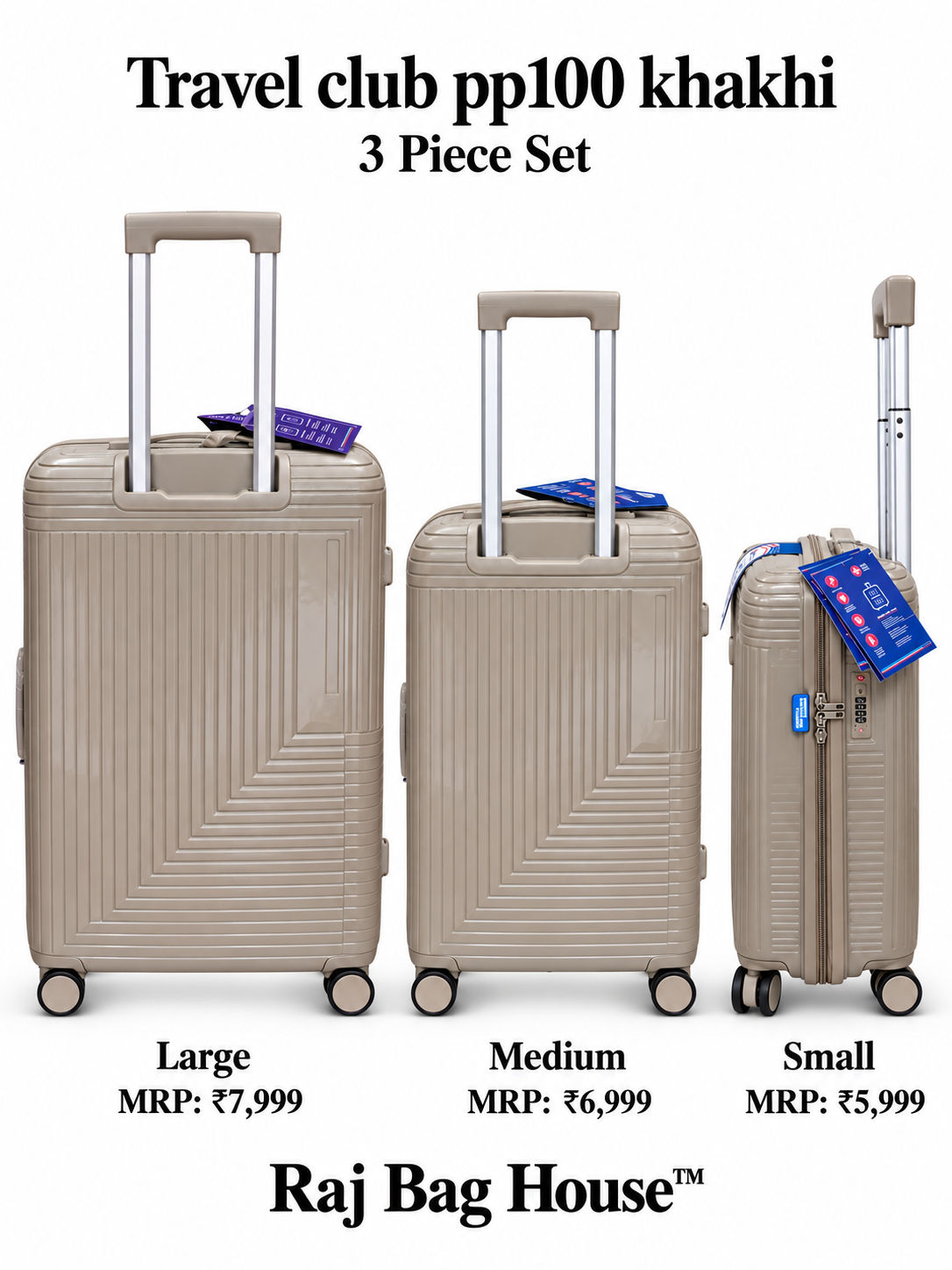 Travel Club PP100 3-Piece Trolley Set – Khaki 4