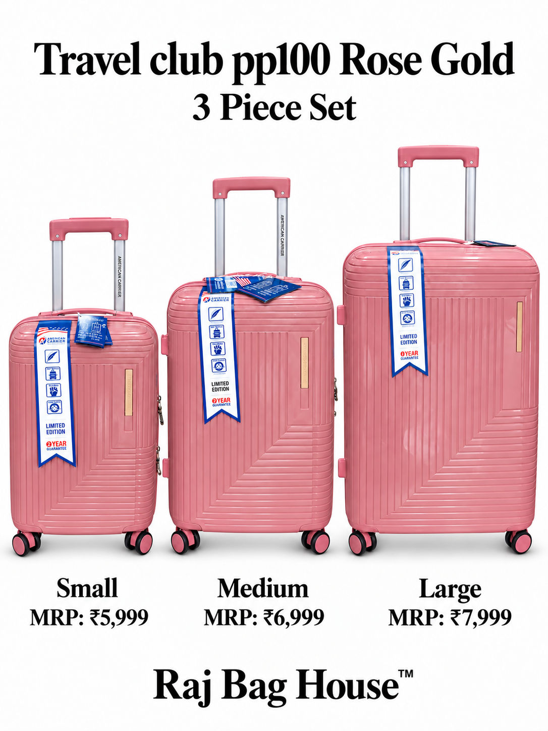 Travel Club PP100 3-Piece Trolley Set – Rose Gold 5