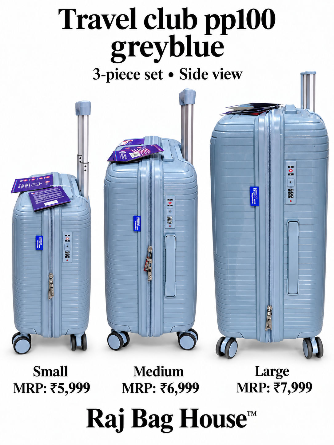 Travel Club PP100 3-Piece Trolley Set – Grey Blue 3