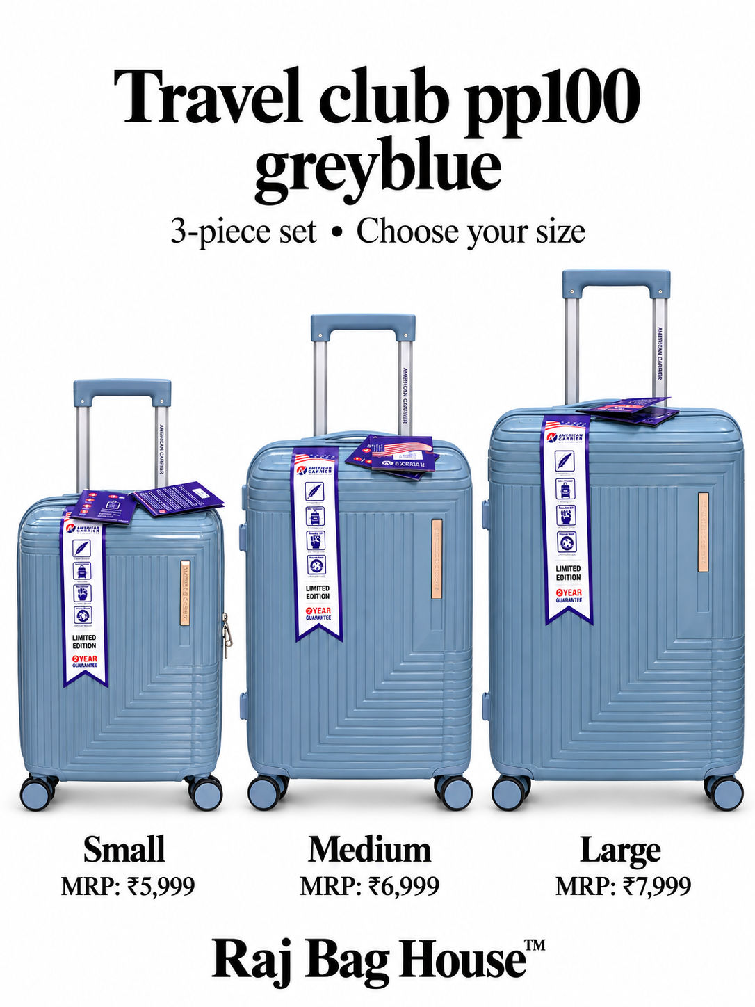 Travel Club PP100 3-Piece Trolley Set – Grey Blue 2