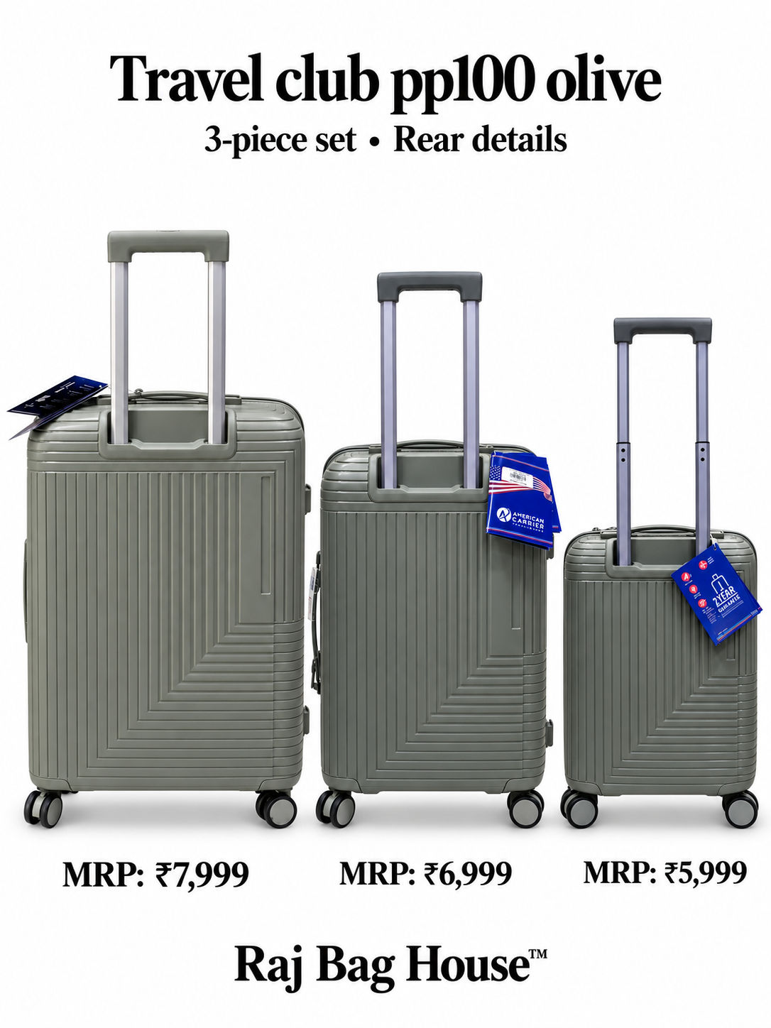 Travel Club PP100 3-Piece Trolley Set – Olive 6