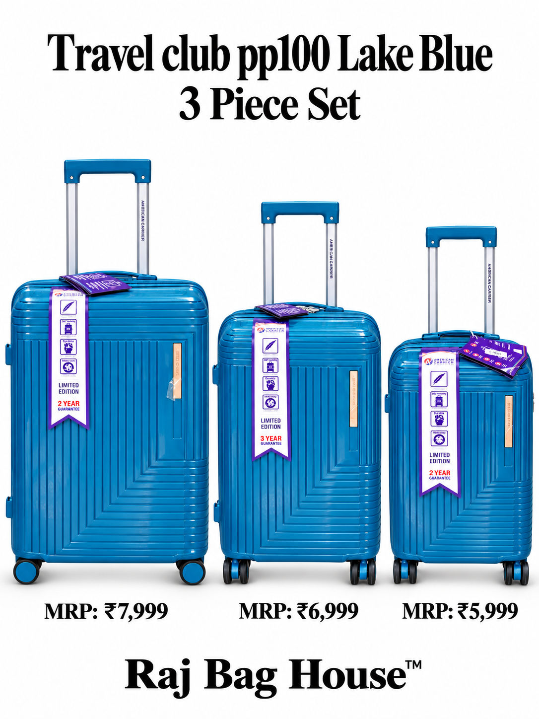 Travel Club PP100 3-Piece Trolley Set – Lake Blue