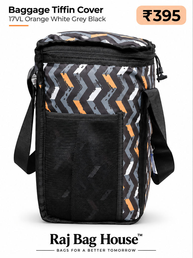 Baggage Tiffin Cover TU17(L) – Black / Orange / White Print 3