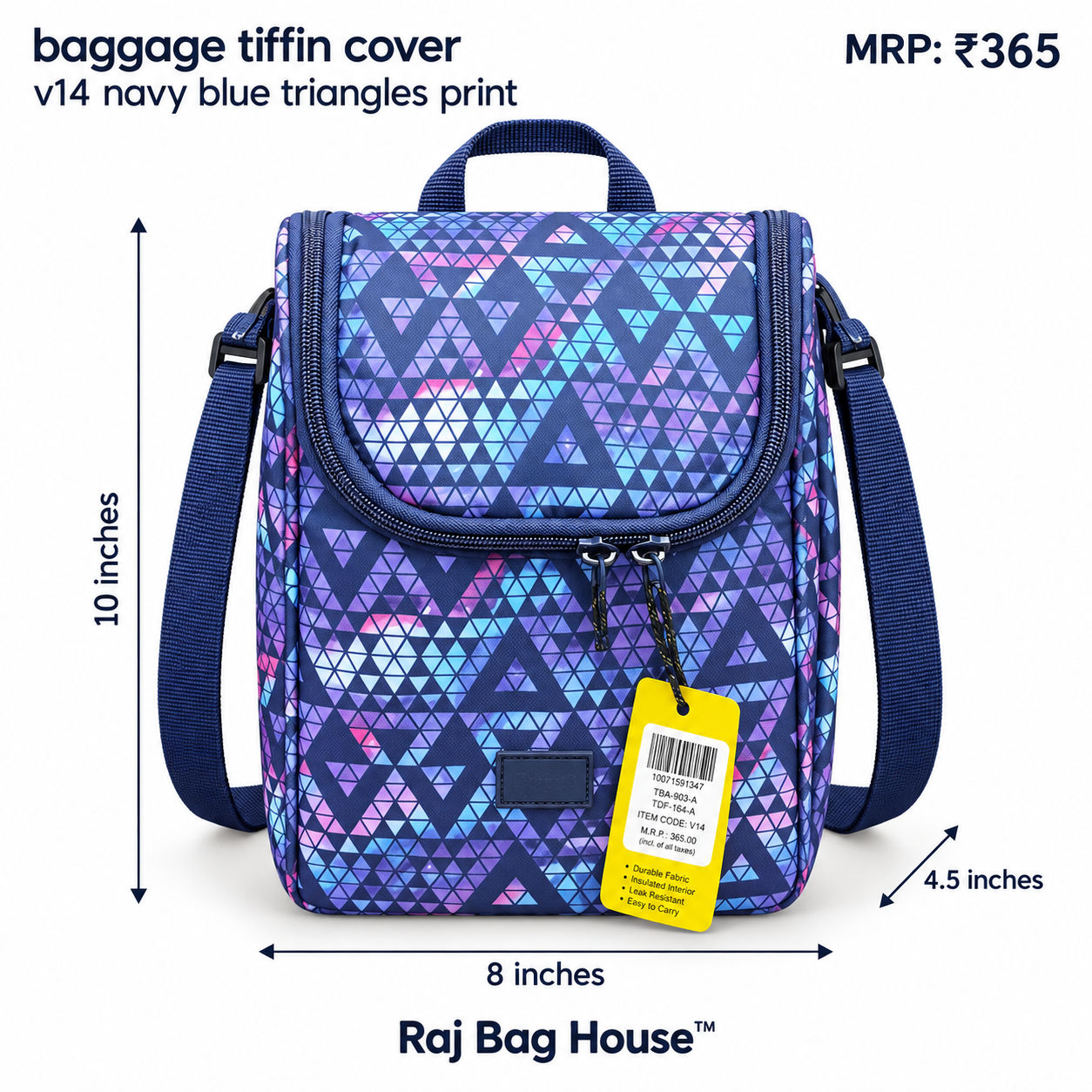 Baggage Tiffin Cover TV14 – Navy Blue Triangle Print 2