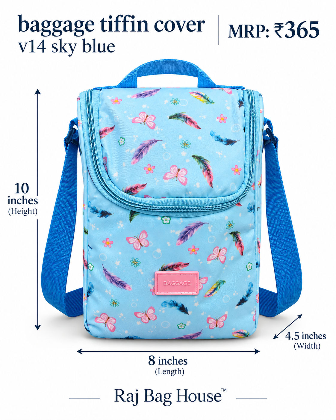 Baggage Tiffin Cover TV14 – Sky Blue Butterfly Print 2