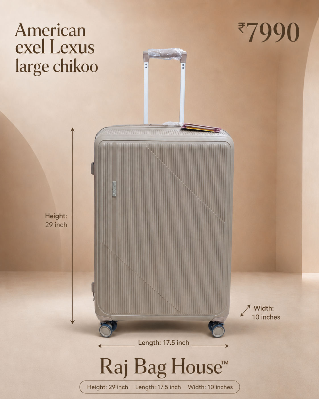 American Exel Lexus Chiku Large Trolley Bag – Chikoo