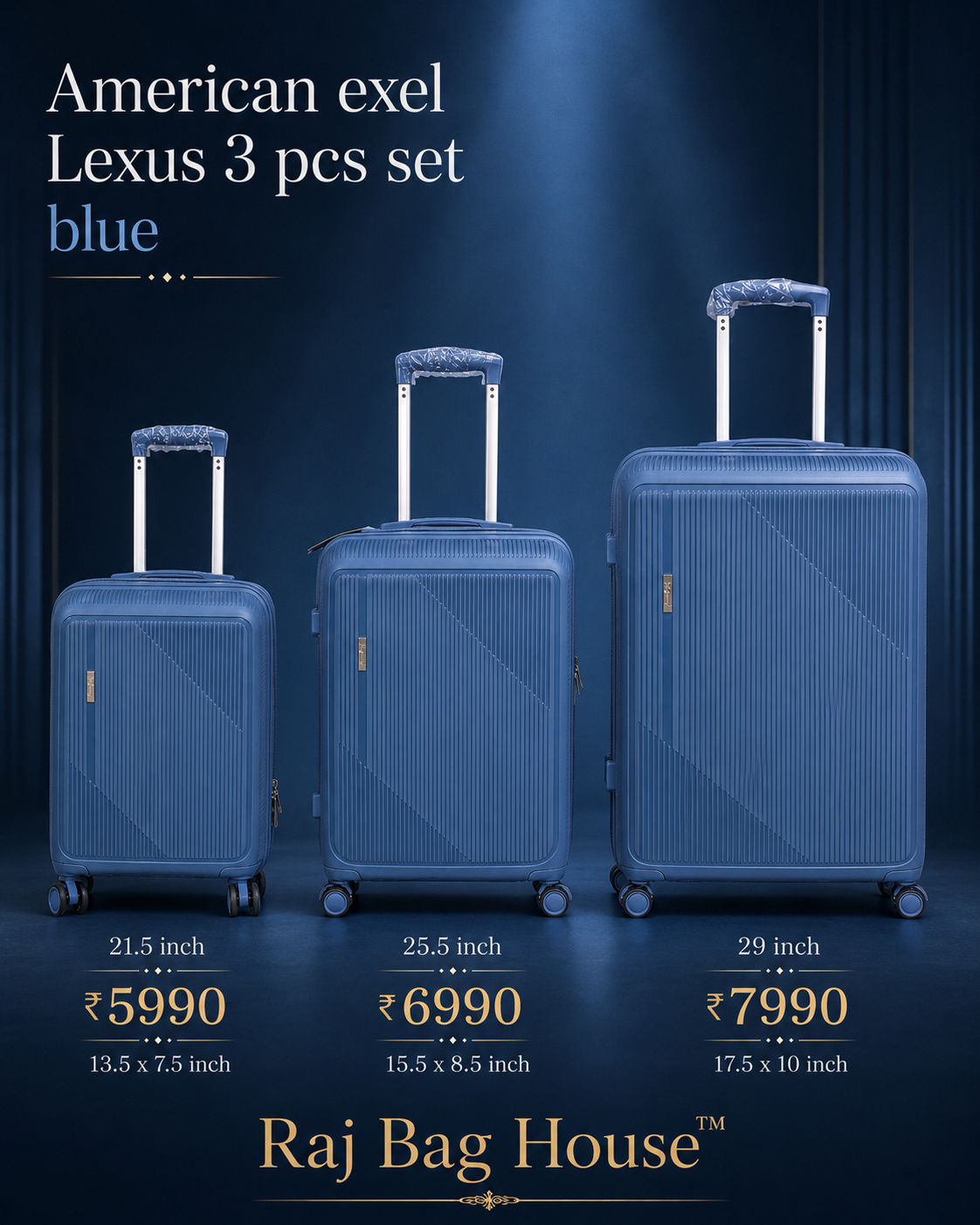 American Exel Lexus Blue3 Piece Set Trolley Set – Blue