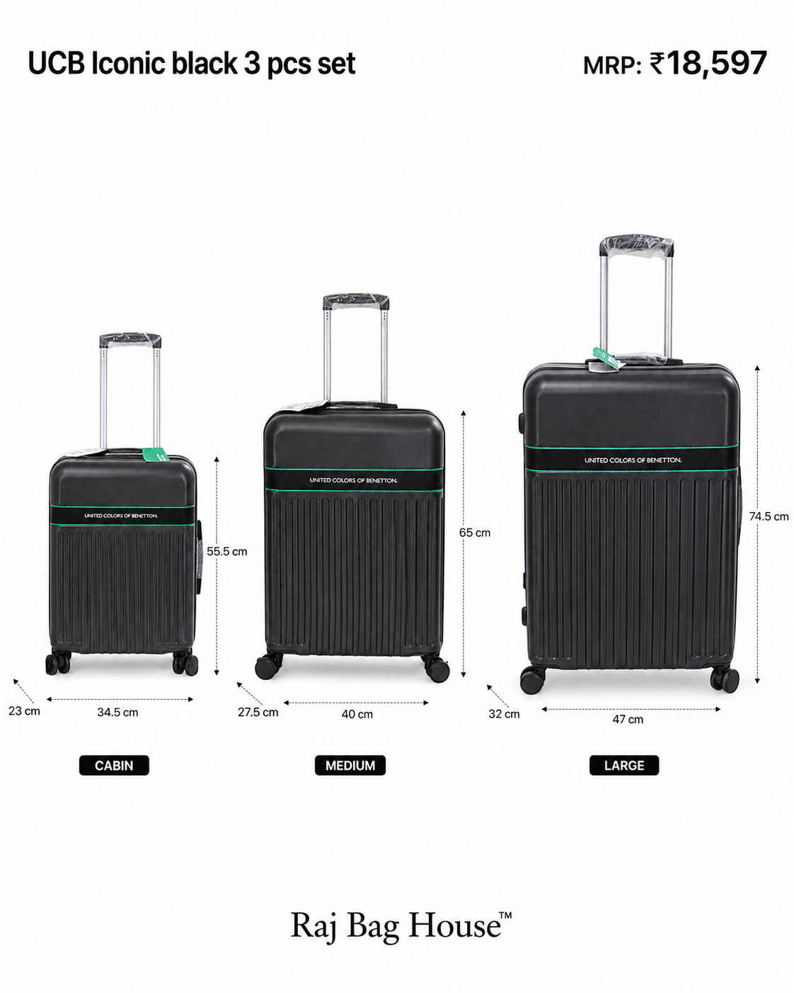 United Colors Of Benetton UCB Iconic Three Piece Set Trolley Set – Black 2