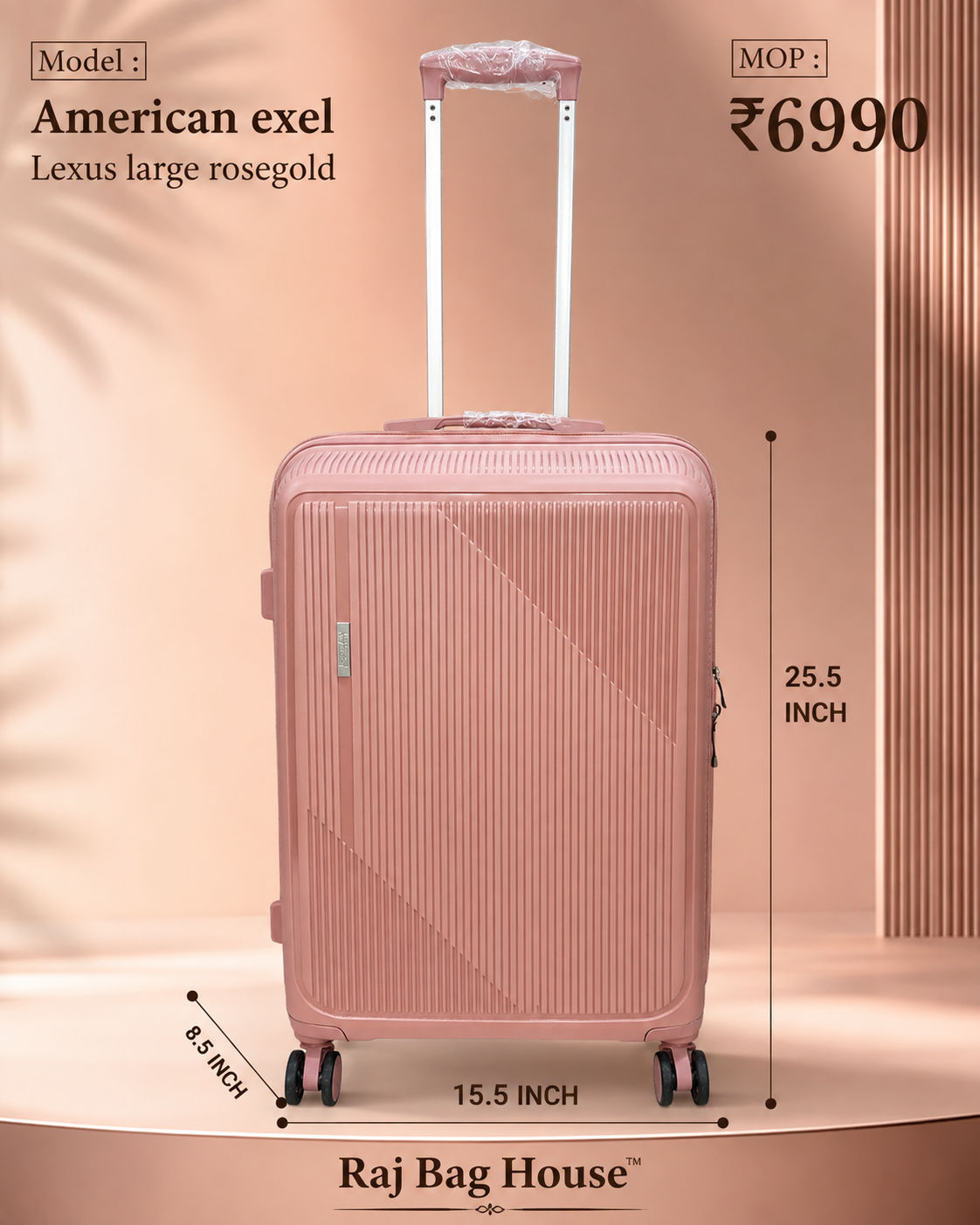 American Exel Lexus Rosegold Medium Trolley Bag – Rose Gold