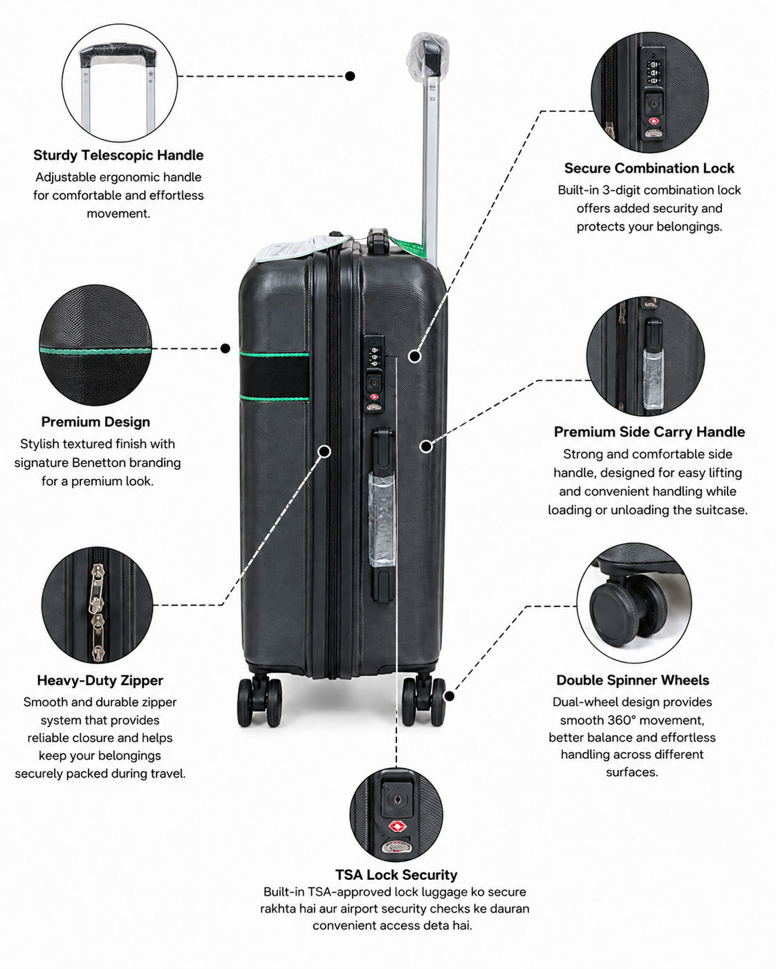 United Colors Of Benetton UCB Iconic Cabin Trolley Bag – Black 3