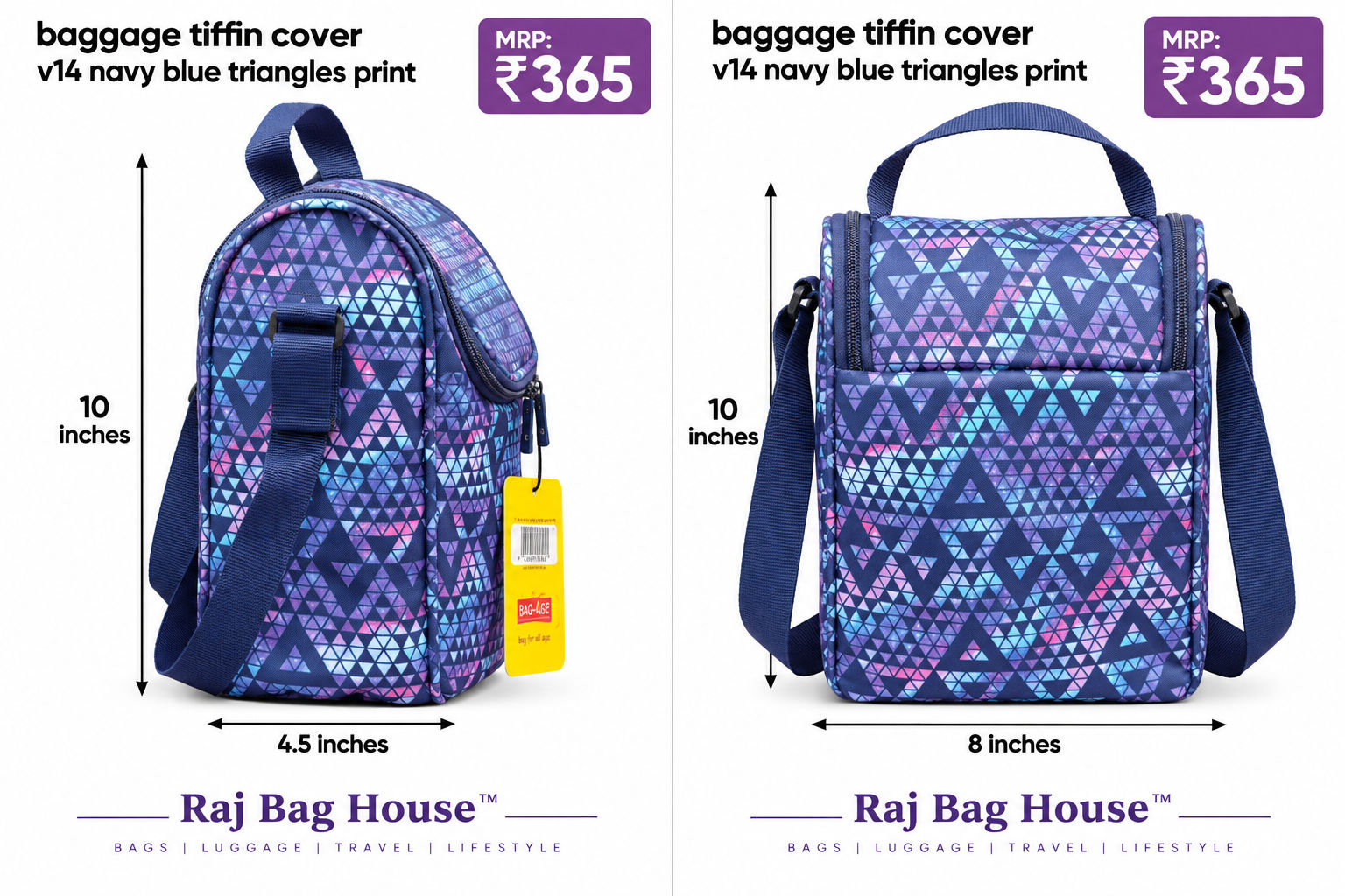 Baggage Tiffin Cover TV14 – Navy Blue Triangle Print 3