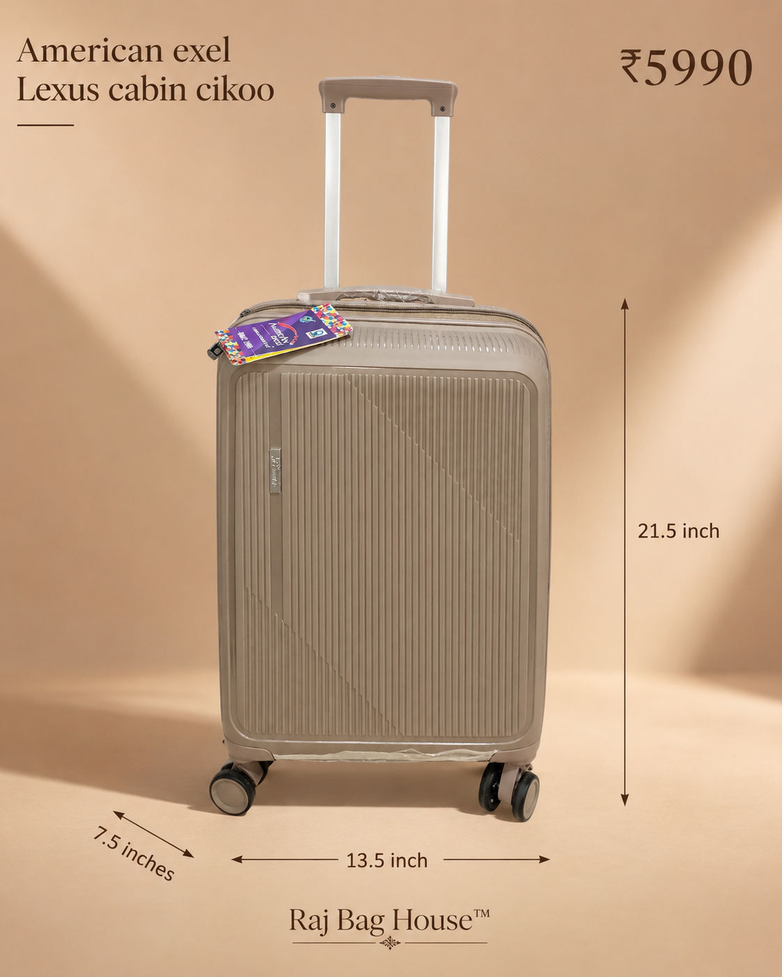 American Exel Lexus Chikoo Cabin Trolley Bag – Chikoo