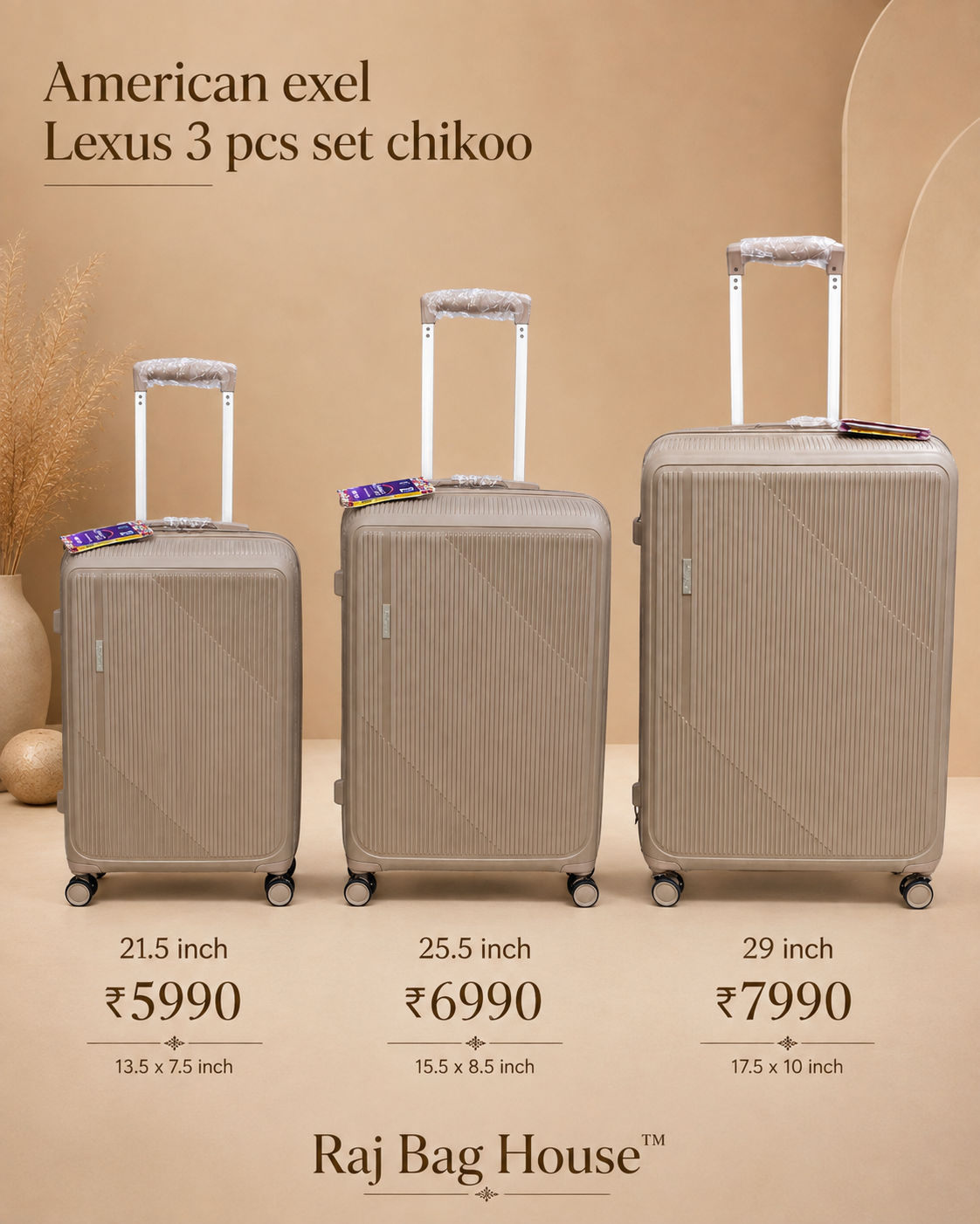 American Exel Lexuschikoo Three Piece Set Trolley Set – Chikoo